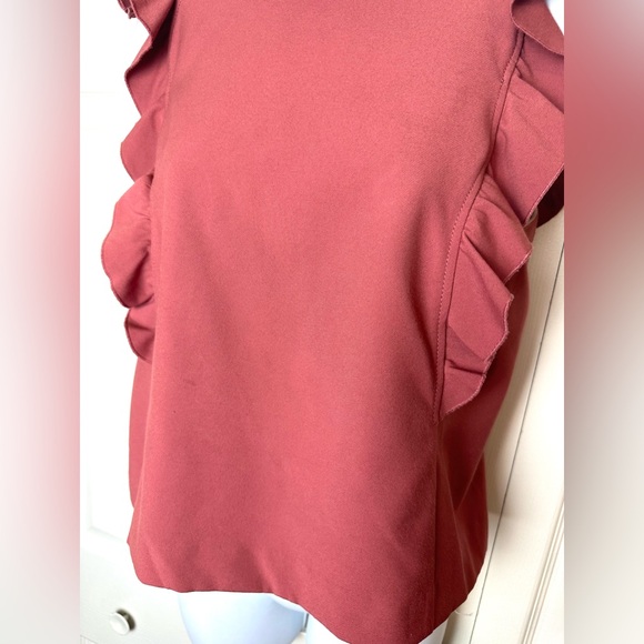 REBECCA TAYLOR Ruffle Suiting Blouse Lipstick Pink Dusty Rose Shirt Layering Top - Picture 6 of 12